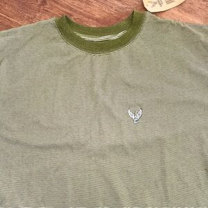 American Tradition Mens L Olive Green Striped Long Sleeve T-Shirt NWT